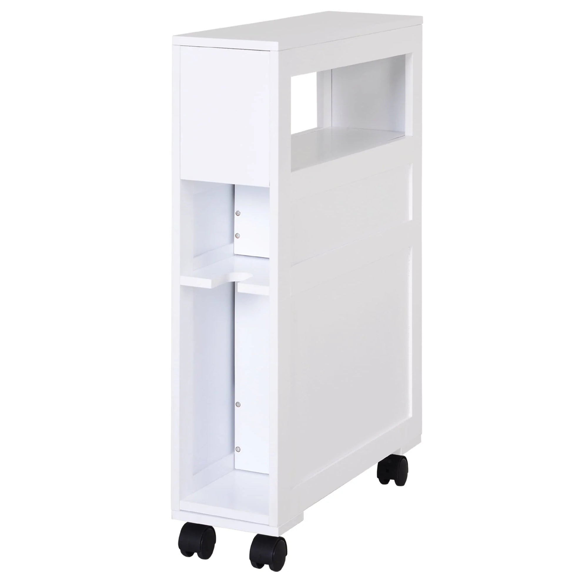 Homcom Wood Rolling Bathroom Side Storage Cabinet, White