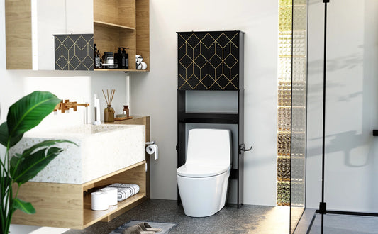 HLR Over The Toilet Storage Cabinet, Bathroom Above Toilet Storage Cabinet with Doors and Adjustable Shelves, Black