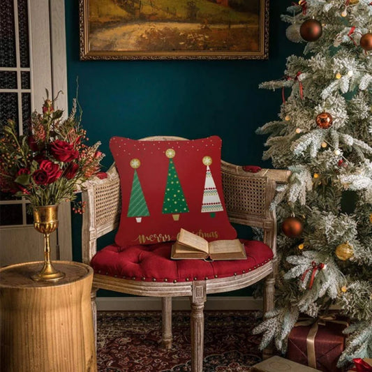 Christmas Pillow Covers 18x18 Set of 4, Red Pillow Covers Winter Rustic Linen Christmas Throw Pillows, Outdoor Decorative Farmhouse Holiday Pillow Cases for Home Sofa Couch Christmas Decorations