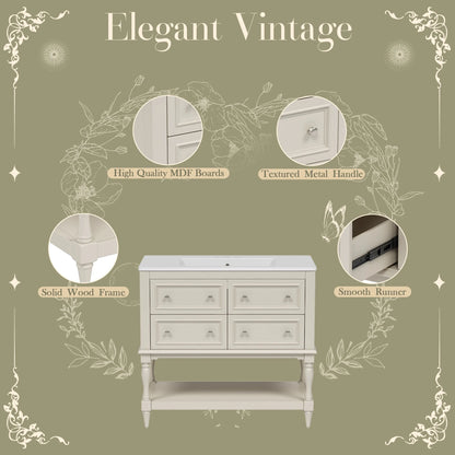 Harper & Bright Designs 36" Bathroom Vanity with Sink, Bathroom Storage Cabinet with Drawers, Single Sink Bathroom Vanity, Beige