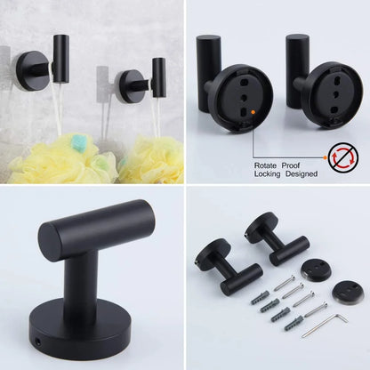 Matte Black Bathroom Accessories Kit 5-Pieces Bathroom Hardware Set Wall Mounted - Includes 24" Double Towel Bar, 12" Hand Towel Bar, Toilet Paper Holder, 2X Robe Towel Hooks ...