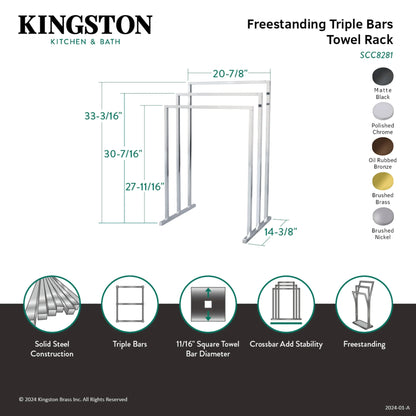 Kingston Brass SCC8281 Edenscape 33-3/16 Inch Freestanding Pedestal 3-Tier Towel Rack in Polished Chrome