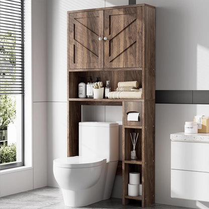 Killeryuki Over The Toilet Storage Cabinet, Farmhouse Storage Cabinet Over Toilet with Toilet Paper Holder Stand, Freestanding Bathroom Storage Organizer Space Saver W/Adjustable Shelf, Walnut