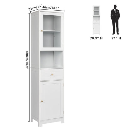 Ktaxon Large Bathroom Tall Storage Cabinet Organizer, Freestanding Line Tower Pantry Cabinet with Adjustable Shelves and 2 Cupboards for Kitchen Living Room Bedroom Office, 18"x13"x71", White