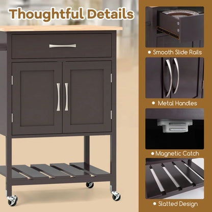 Topcobe Rolling Kitchen Island Cart with Drawer and Towel Rack, Modern Furniture for Living Room, Bedroom-Brown