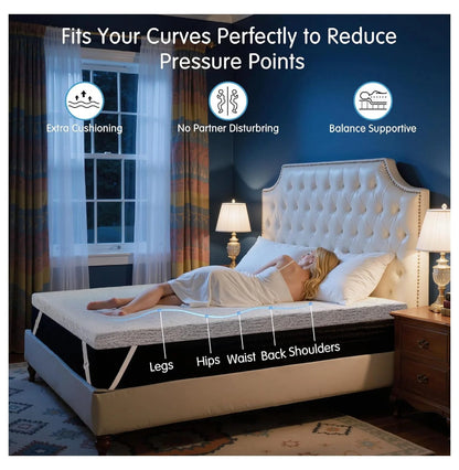 Cooling Mattress Topper King, 4 Inch Memory Foam Mattress Topper, Soft Bed Topper for Pressure Relief, Mattress Pad with Removable Washable Cover