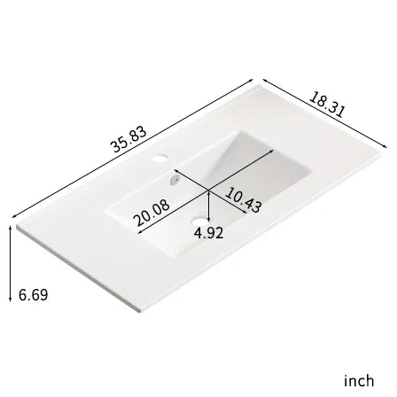 Lisonu 24-Inch Bathroom Vanity Top with Integrated Sink, White Porcelain Ceramic Vanity Sink Top with Oval Basin for a Clean, Modern Bathroom