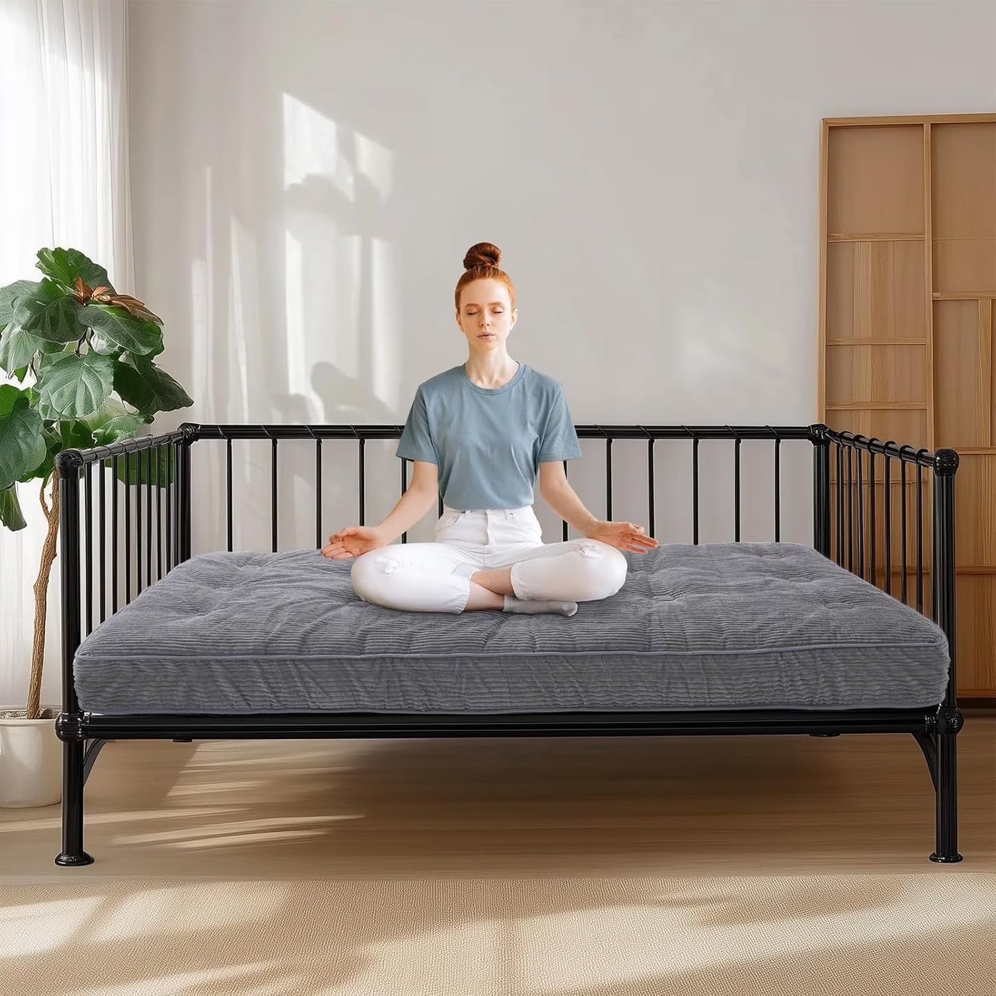 Slsy 6" Daybed Futon Mattress Memory Foam Futon Mattress, Thick Folding Sleeping Pad Breathable Floor Mattress for Adults, 5-Layer Foam Filling (Frame Not Included)