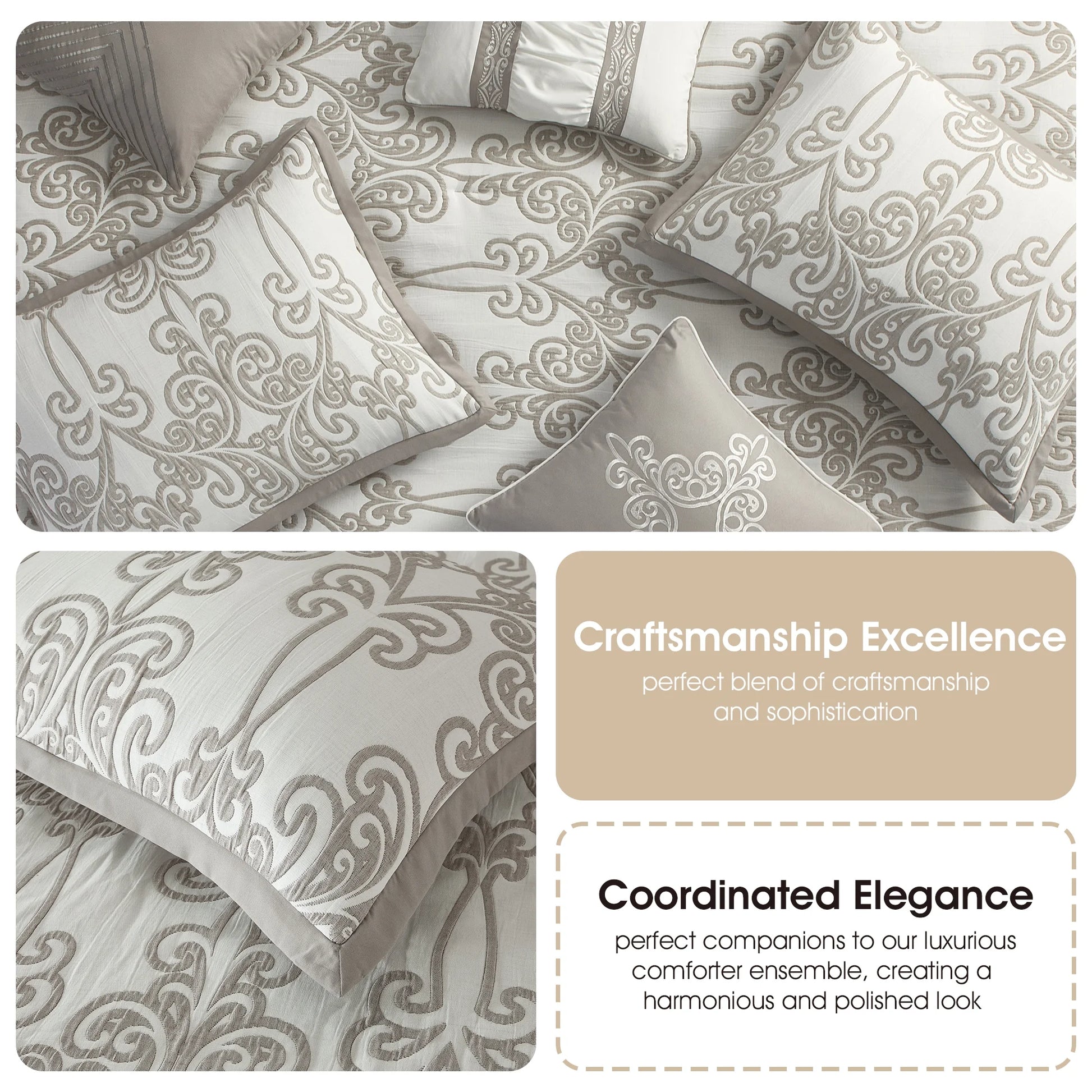 Lanco Smoke Grey Comforter Set California King Size, 9 Piece Jacquard Floral Bedding Set, All Season, Ultra-Soft, Matching Pillows & Shams, Bed Skirt