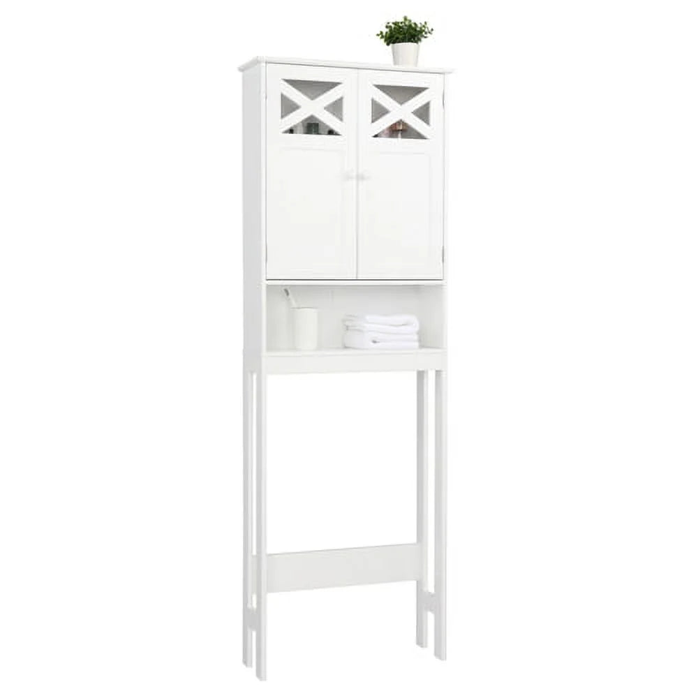 SamyoHome Wooden Over The Toilet Cabinet Bathroom Freestanding Cabinet with Shelves, White