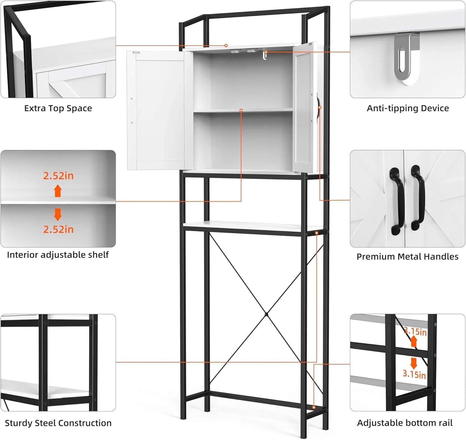 Frmobepts Over the Toilet Bathroom Storage Cabinet Space Saver with 2 Doors and 2 Storage Shelves, White