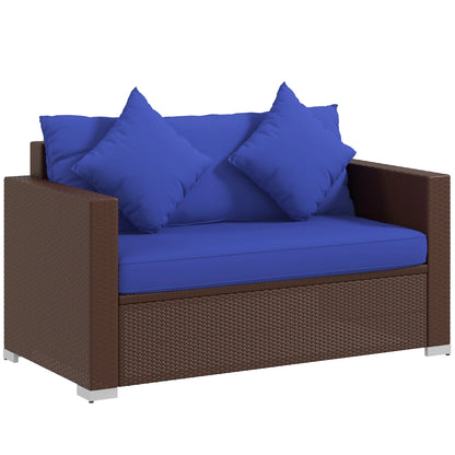 Outsunny Outdoor Wicker Loveseat, Patio Furniture Couch with Cushions, 2 Seats PE Rattan Sofa, 2 Throw Pillows for Porch, Backyard, Pool, Beige