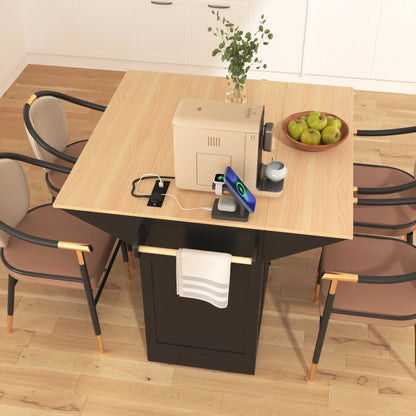 55.7'' Large Kitchen Island with 2 Drop Leaf,, Rolling Kitchen Cart on Wheels with Power Outlet, Spice & Towel Rack and 3 Drawers, Folding Storage Dining Table for Kitchen, Dining Room, Green