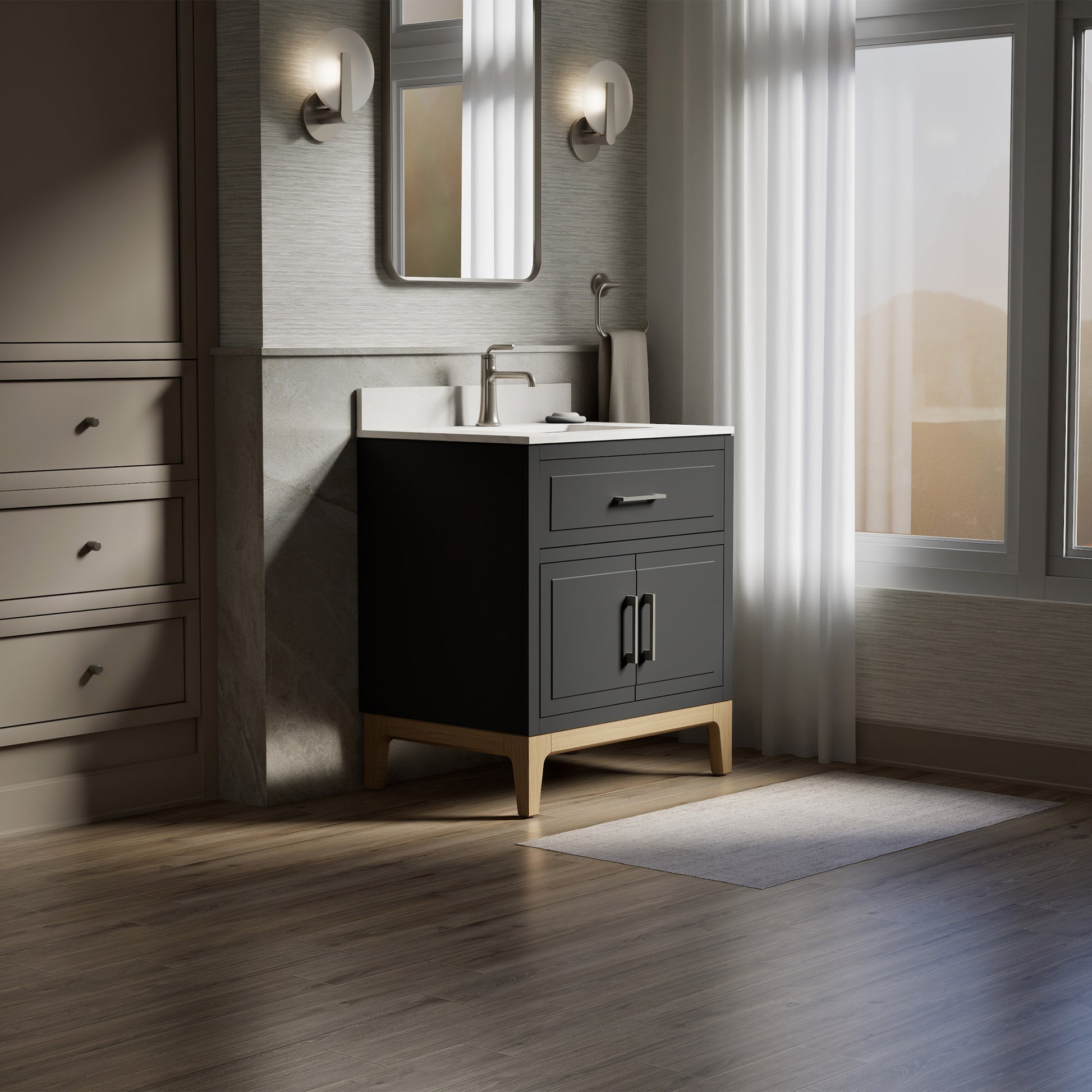 Tio Bathroom Vanity Cabinet with Sink and Quartz Top in Gray