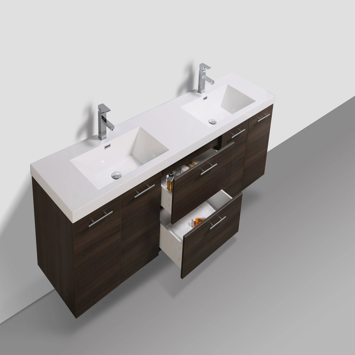 Eviva Luxury 84 inch Rosewood Bathroom Vanity with Integrated Acrylic Sinks