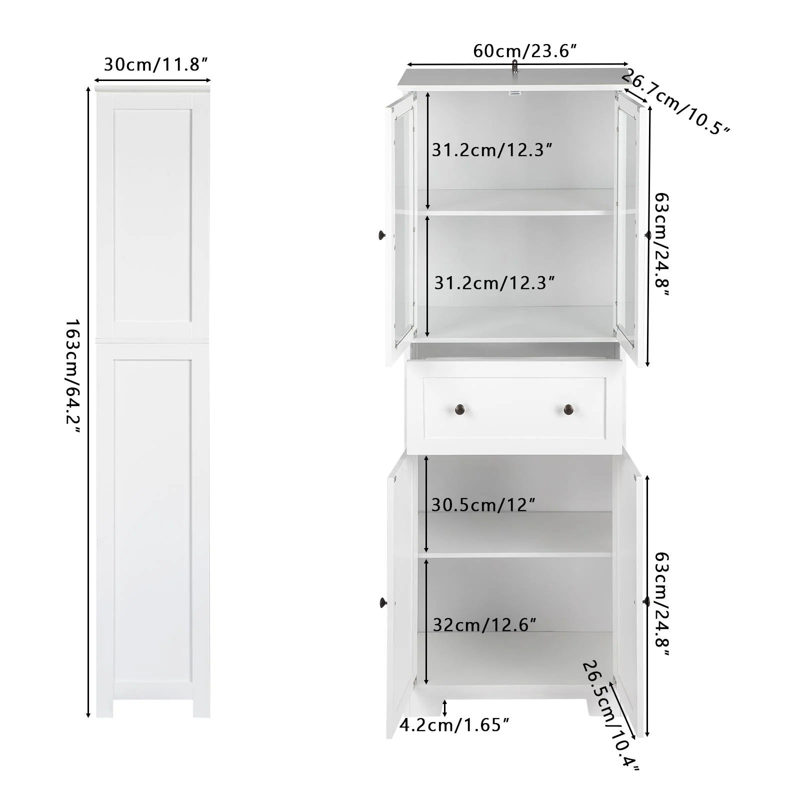 Ktaxon 64" Tall Bathroom Storage Cabinet, Kitchen Pantry, Sideboard Buffet Cabinet Cupboard Wooden with 2 Doors and Adjustable Shelves for Bathroom Kitchen, White
