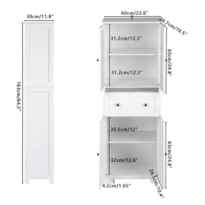 Ktaxon 64" Tall Bathroom Storage Cabinet, Kitchen Pantry, Sideboard Buffet Cabinet Cupboard Wooden with 2 Doors and Adjustable Shelves for Bathroom Kitchen, White