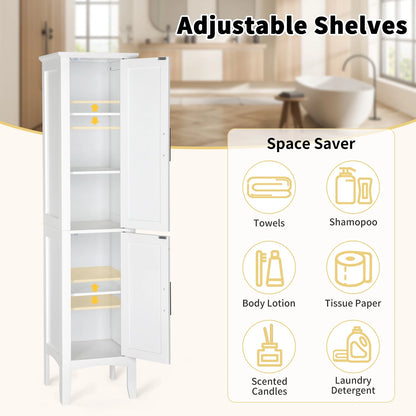 Ktaxon Bathroom Storage Cabinet Narrow Tall, Freestanding Cabinet Storage Tower with 2 Door, White