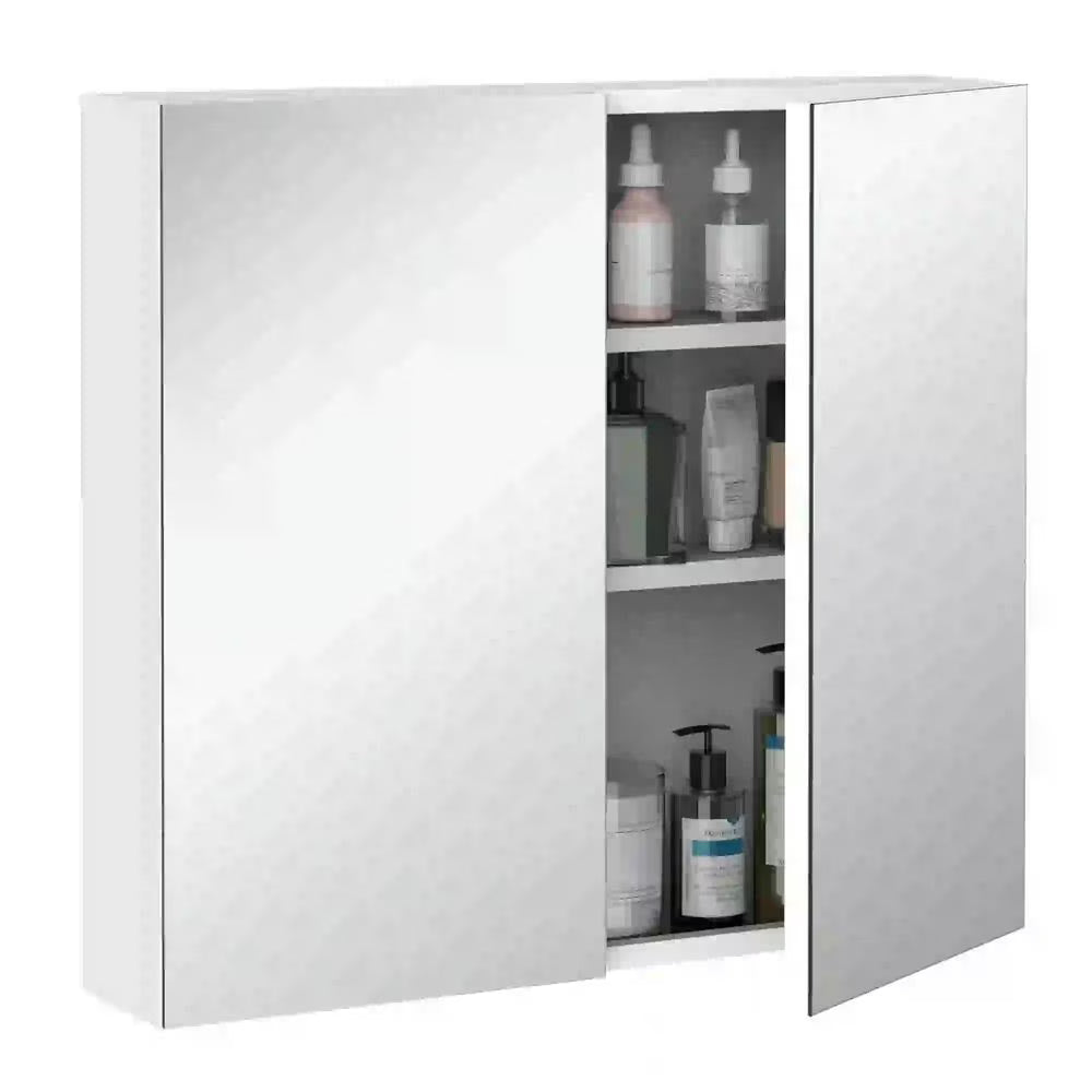 Topcobe Bathroom Mirrored Cabinet, 24"x22" Steel Frame Medicine Cabinet, Wall-Mounted Storage Organizer with Double Doors, Modern Furniture for Bathroom, White
