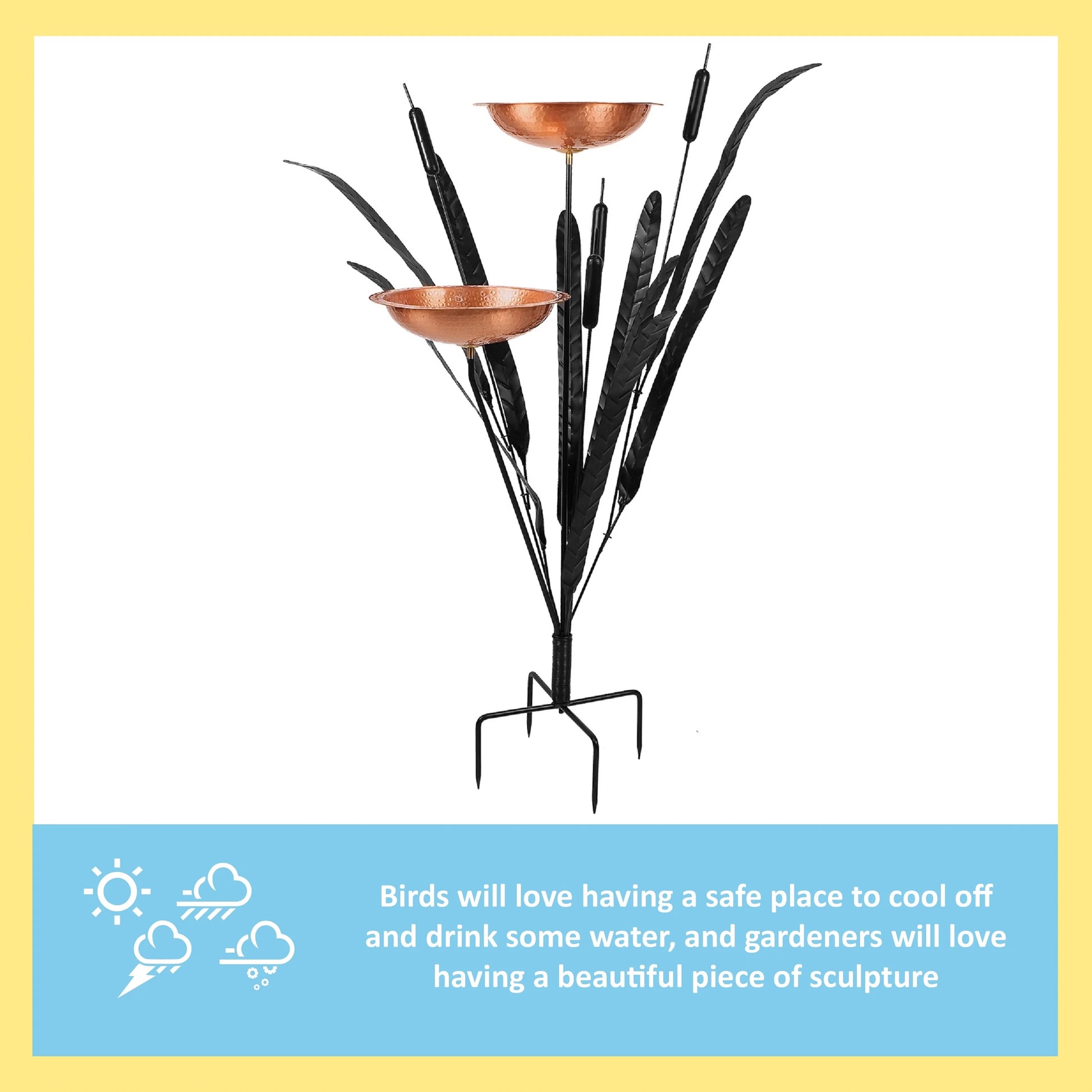 Achla Double Cattail Bird Bath, Copper