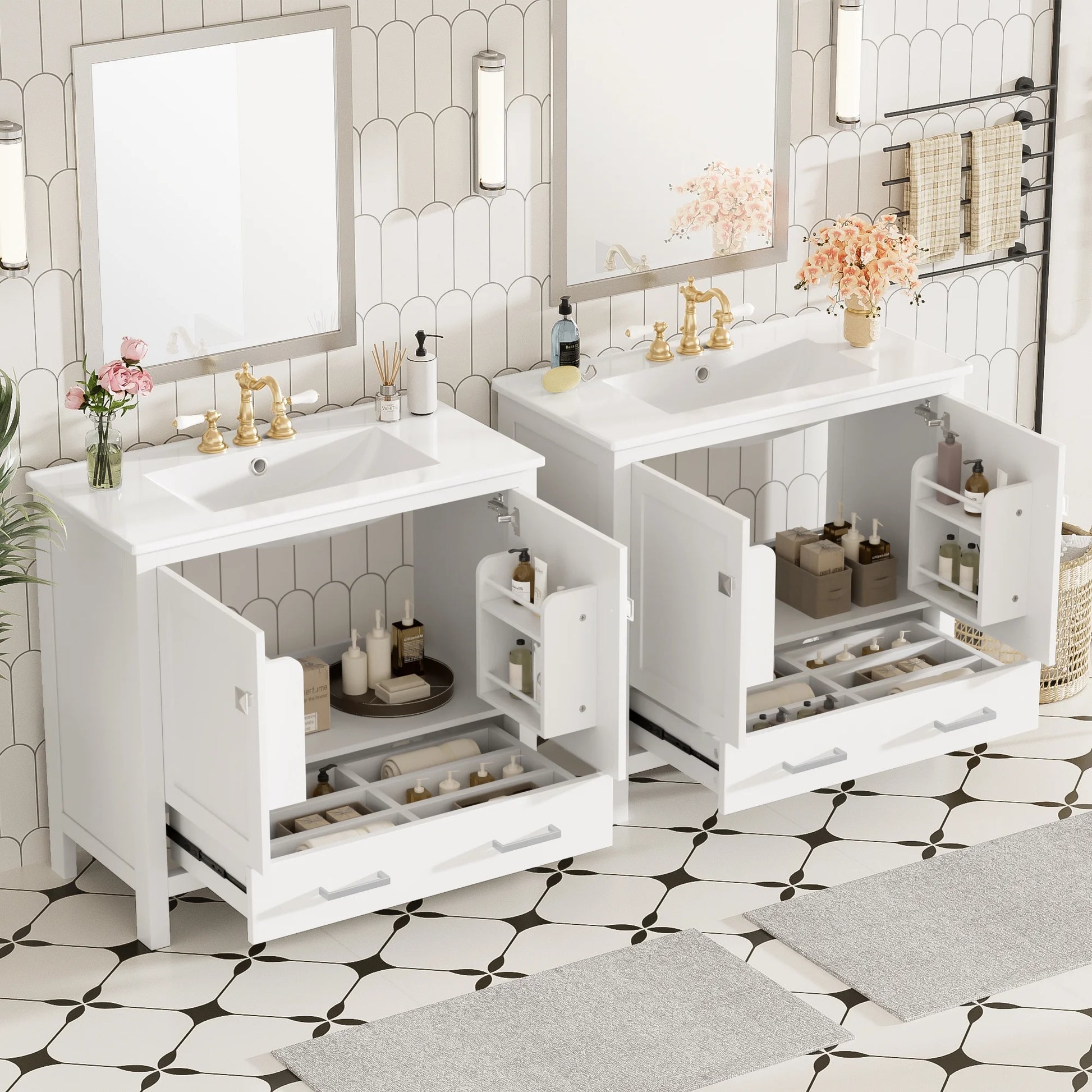 Harper & Bright Designs 72" White Bathroom Vanity Sink Combo with Soft-Close Doors, Bathroom Floor Cabinet with Storage