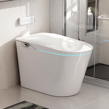LALAHOO Smart Toilet with Bidet Built in, Auto Open & Close, Elongated Heated seat, Foot Sensor Flush, LED Display, Warm Water Wash, Dryer, Night Light, Black