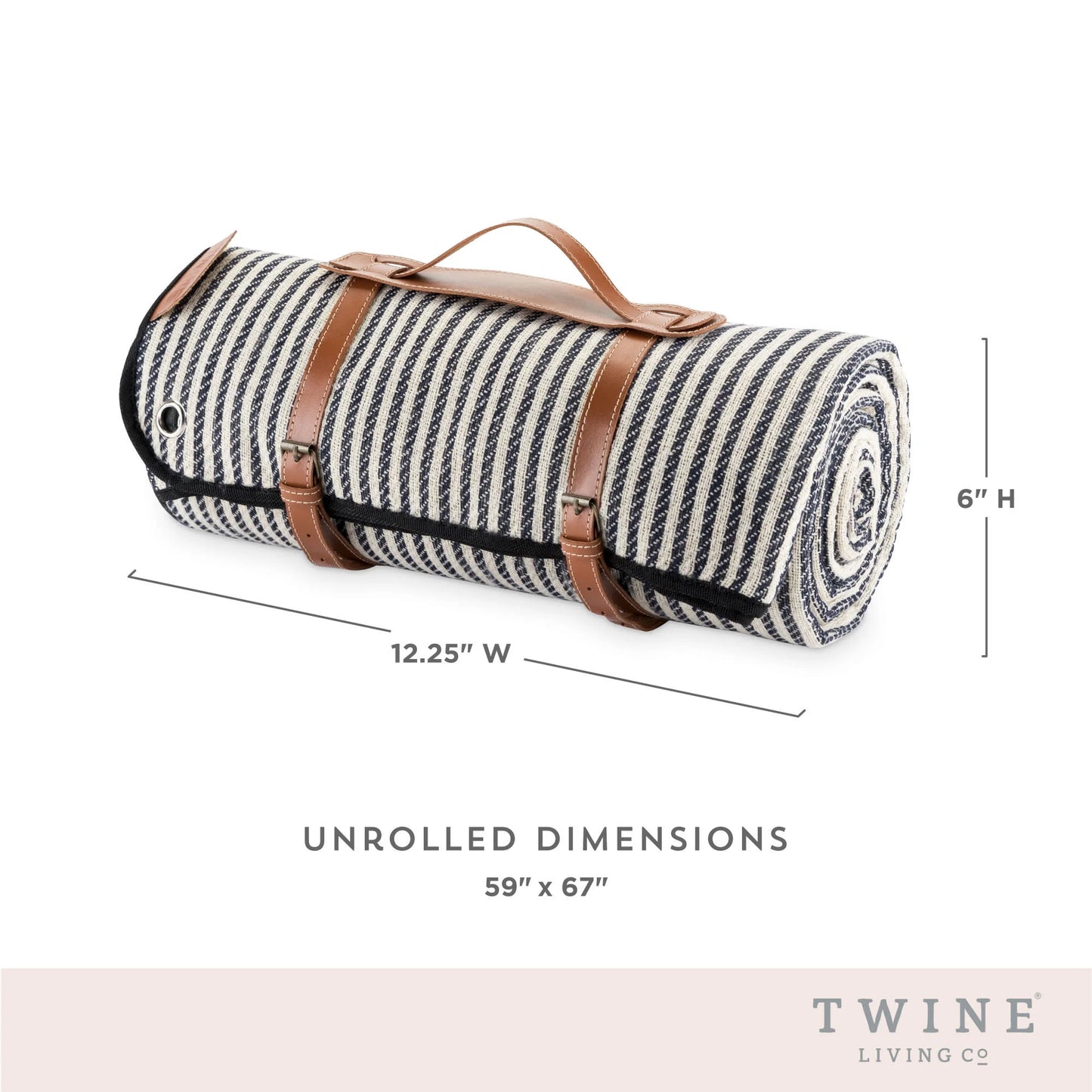 Twine Picnic Blanket - Waterproof Outdoor Blanket , Navy/White Striped 6pc