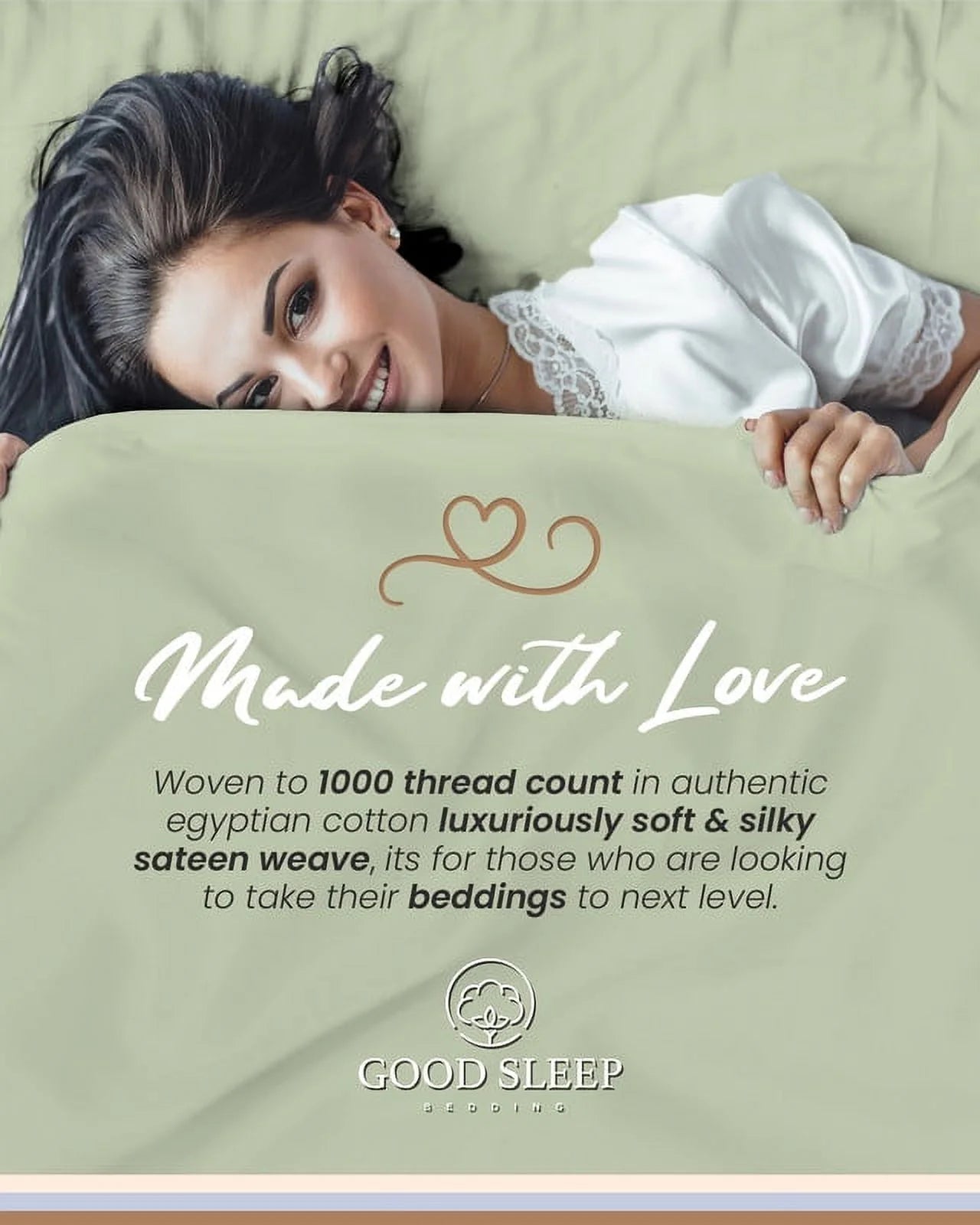 Good Sleep Bedding 100% Egyptian Cotton Split King Sheets, Luxury 1000 Thread Count 5 Piece Sheets & Pillowcases Set - Sage