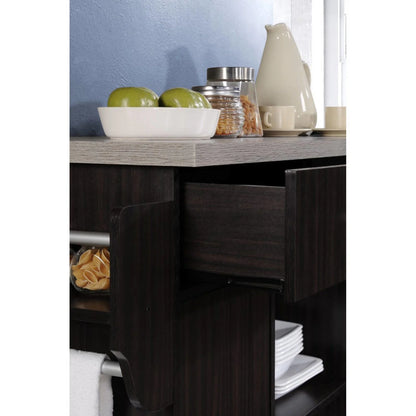 Hodedah Kitchen Island with Spice Rack plus Towel Holder in White Wood