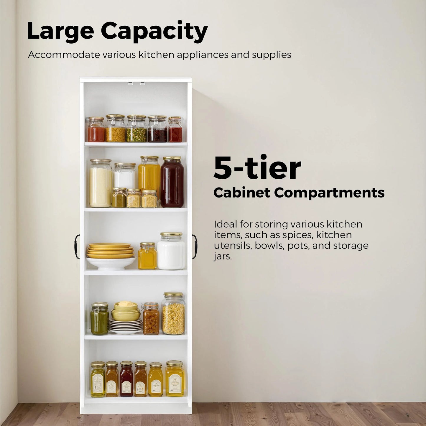 Storage Cabinet/Pantry cabinets, Soft White Finish, 71" Tall Wood Cupboard with 2 Door and 3 Adjustable Shelves for Kitchen, Dining Room, Living Room, Bathroom (Style 1)