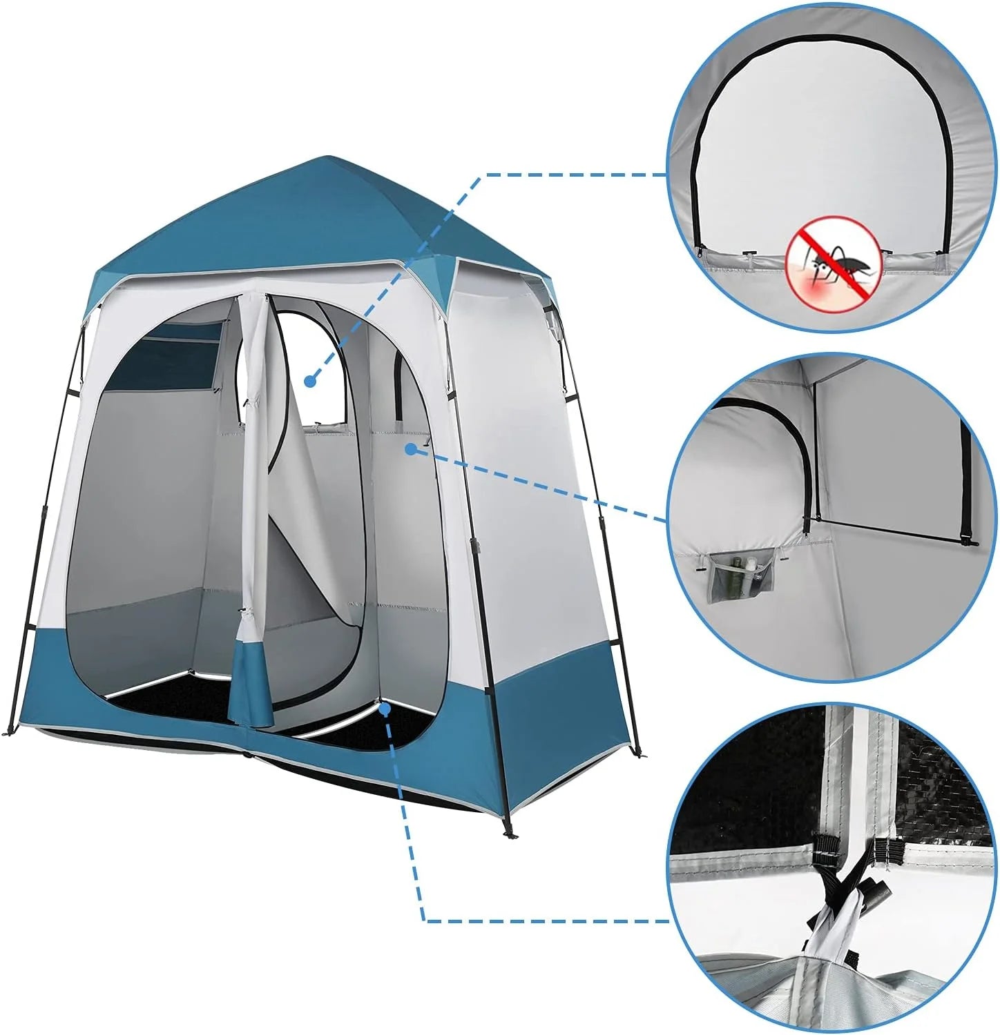 JWRWEF Oversized 2-Room Shower Tent – 7.5FT Extra-Wide Pop-Up Privacy Shelter, 5000mm Waterproof & Windproof Changing Room for Camping, Dressing, Toilet, Bathroom