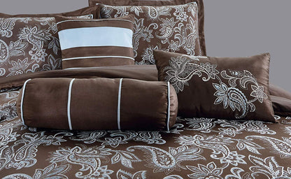Chezmoi Collection Floral 7 Piece Bedding Sets, Queen with Comforter, Shams, Bed Skirt, Cushion, Breakfast Pillow, Neck Roll