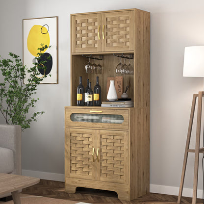 Spaco Coffee Bar Cabinet, Modern Farmhouse Buffet Sideboard with Drawer and Adjustable Shelf, Barn Door Storage Cabinet for Kitchen, Dining Room, Bathroom, Entryway
