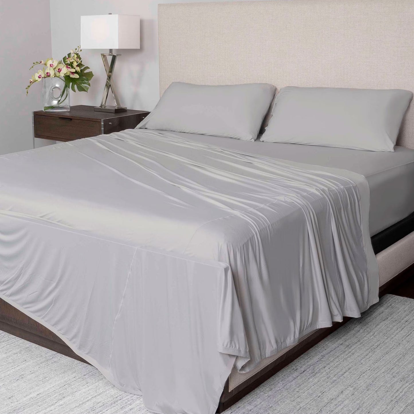 SHEEX Active Comfort Sheet Set with 2 Pillowcases, King/California King - Cooling - Breathable - Deep Pocket - Moisture-Wicking, Pewter