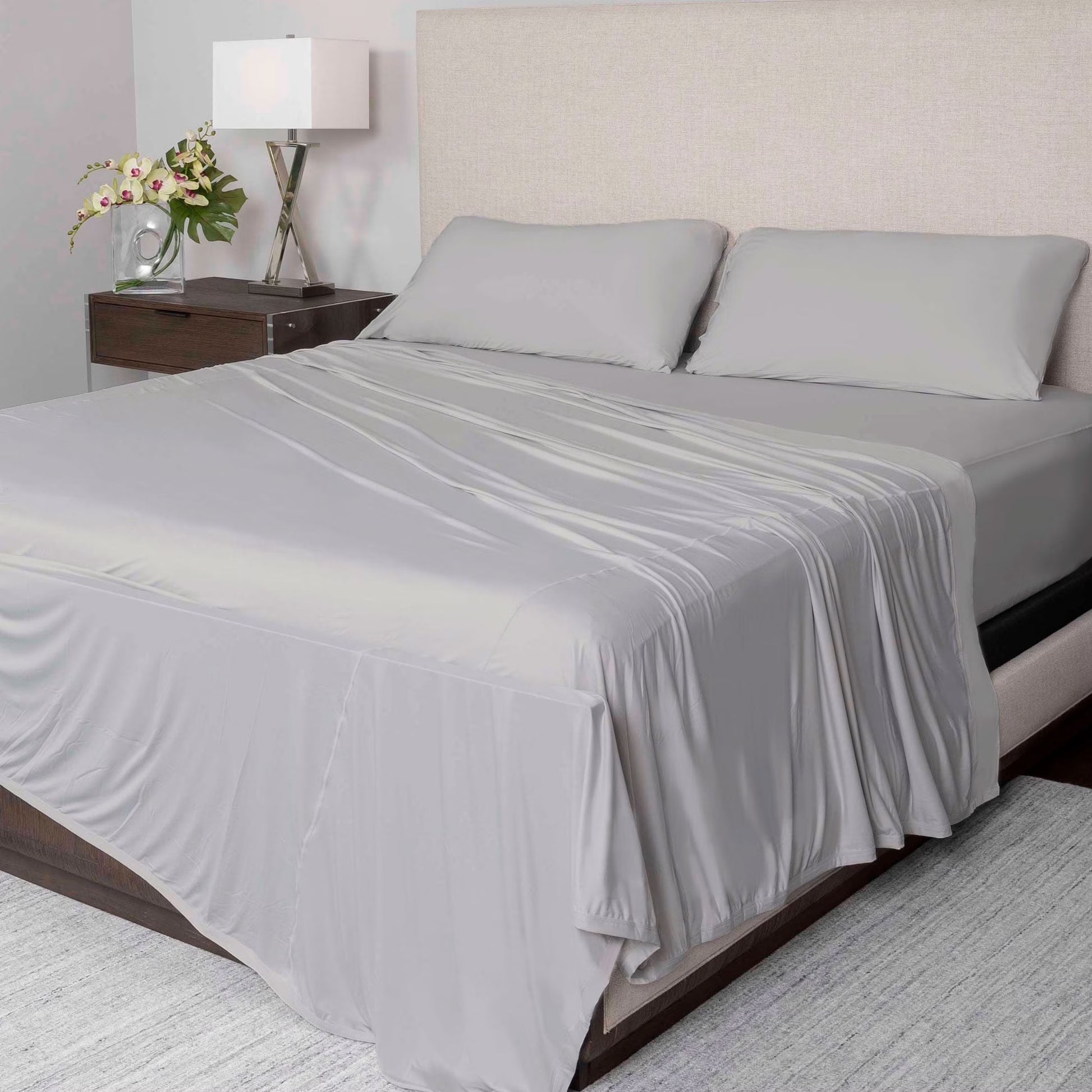 SHEEX Active Comfort Sheet Set with 2 Pillowcases, King/California King - Cooling - Breathable - Deep Pocket - Moisture-Wicking, Pewter