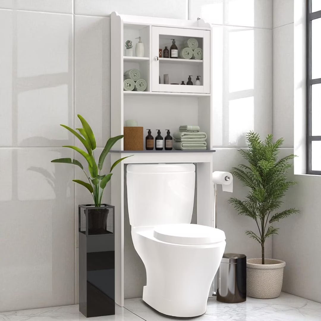 Gzxs Slim Toilet Paper Storage Cabinet, Over The Toilet Storage Cabinet for Skinny Bathroom Storage Corner Floor, White