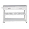 Visentor Kitchen Island Cart with Lockable Wheels, 3 Tier Rolling Utility Kitchen Storage Carts Table with 2 Drawers, 2 Shelves & Towel Rack, 45 Inch, Natural