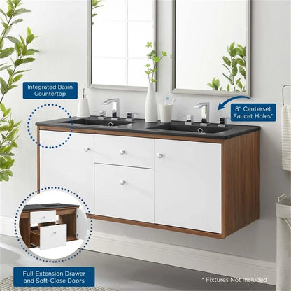 Modway Transmit 48" Wall-Mount Bathroom Vanity in Walnut Black