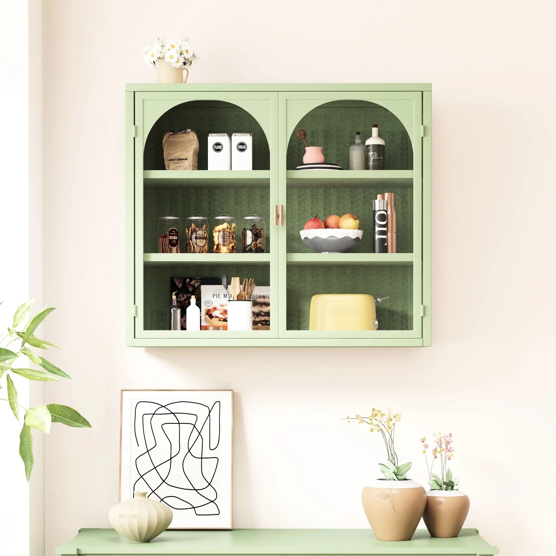 Wall Mounted Storage Cabinet In White, Minimalist Design For Home, Four Shelves, Bedroom To Kitchen Bathroom White Storage, Modern Minimalist, With