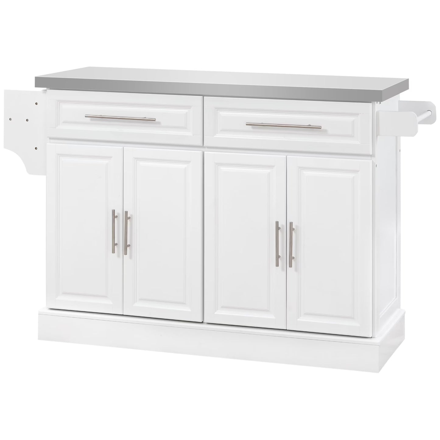 HOMCOM Multi-functional Rolling Kitchen Island Cart with Cabinets and Drawers, Portable Kitchen Storage Cabinet with Spice Rack, Towel Rack, Knife Rack, Steel Top