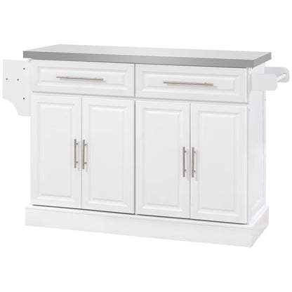 HOMCOM Multi-functional Rolling Kitchen Island Cart with Cabinets and Drawers, Portable Kitchen Storage Cabinet with Spice Rack, Towel Rack, Knife Rack, Steel Top