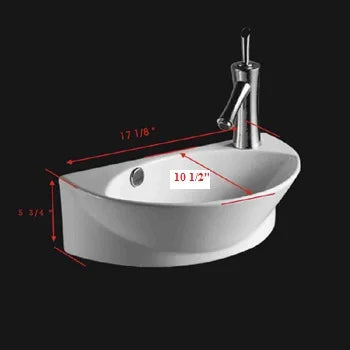 Small Wall Mounted Bathroom Sink 17" White Ceramic Oval Basin Porcelain Coated Floating Vessel Sink w/Overflow and Single Faucet Hole Renovators Supply