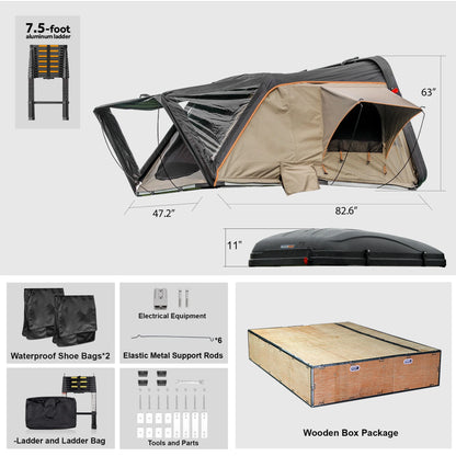 Naturnest Premium Weatherproof 2-3 Person Rooftop Tent with Adjustable Dual Lighting, Memory Foam Bedding, Spacious Interior, and Exceptional Delivery