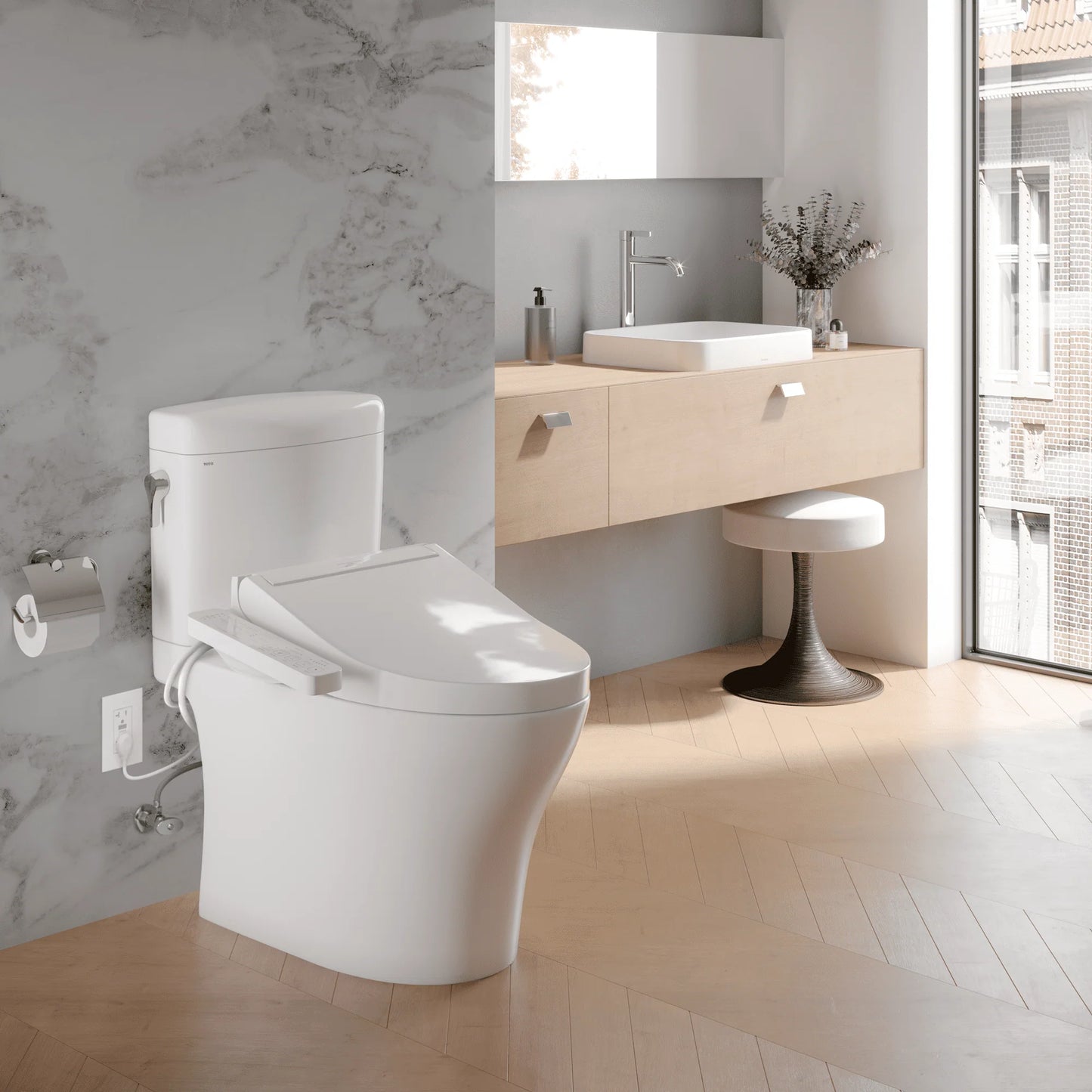 TOTO® WASHLET® C2 Electronic Bidet Toilet Seat with PREMIST and EWATER+ Wand Cleaning, Elongated, Cotton White - SW3074#01