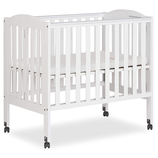 Dream On Me 2-in-1 Folding Portable Mini Crib in White. Mattress Pad Included. Easy to Fold and Store Baby Crib. Two Adjustable Mattress Height positions Convertible Crib