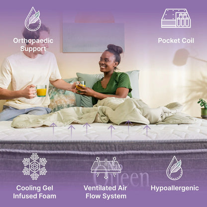 NapQueen Victoria 10" Medium Firm, Hybrid of Cooling Gel Infused Memory Foam and Pocket Spring Mattress, Queen Size