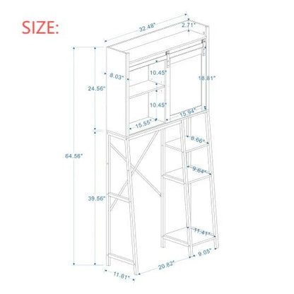 Over The Toilet Storage Cabinet,Bathroom Shelves Over Toilet,8-tier Mass-Storage with Wooden Cabinet,White