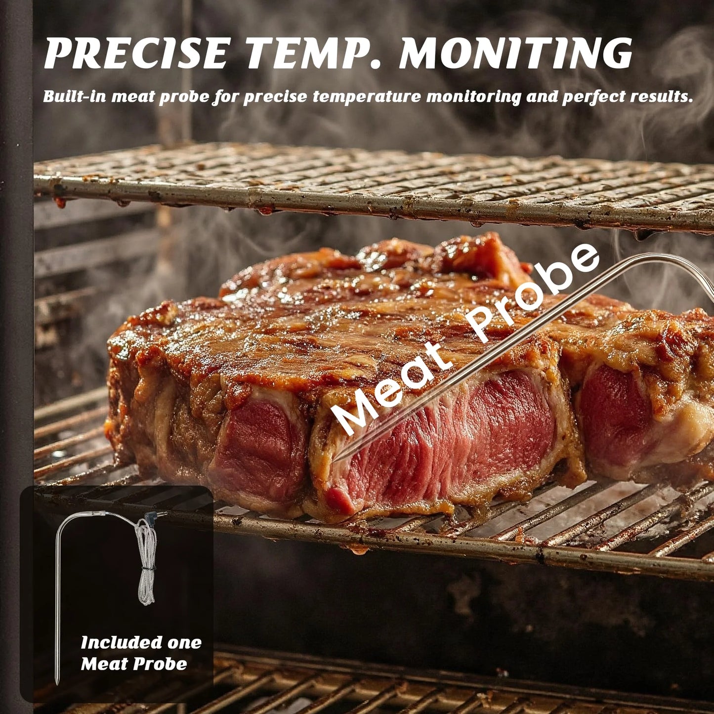 Vertical Electric Pellet Smoker Grill with Cover, 616 sq in Cooking Area, LED Temperature Control, Meat Probe, Outdoor BBQ Smoker for Steak, Ribs, Fish & Vegetables