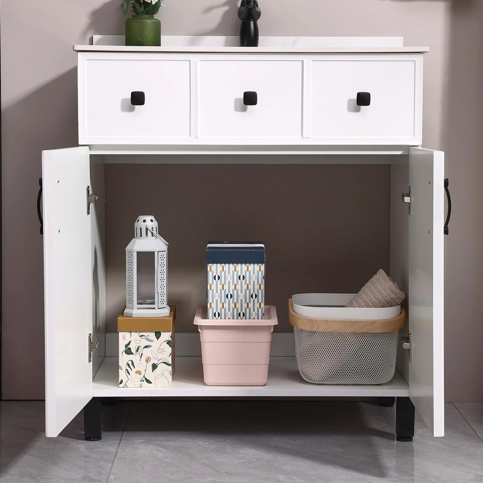 PROHIKER 29.1" Bathroom Vanity with Sink, Modern Bathroom Vanity Cabinet, Freestanding Bathroom Sink Cabinet with 1 Soft-Close Door and Metal Handle