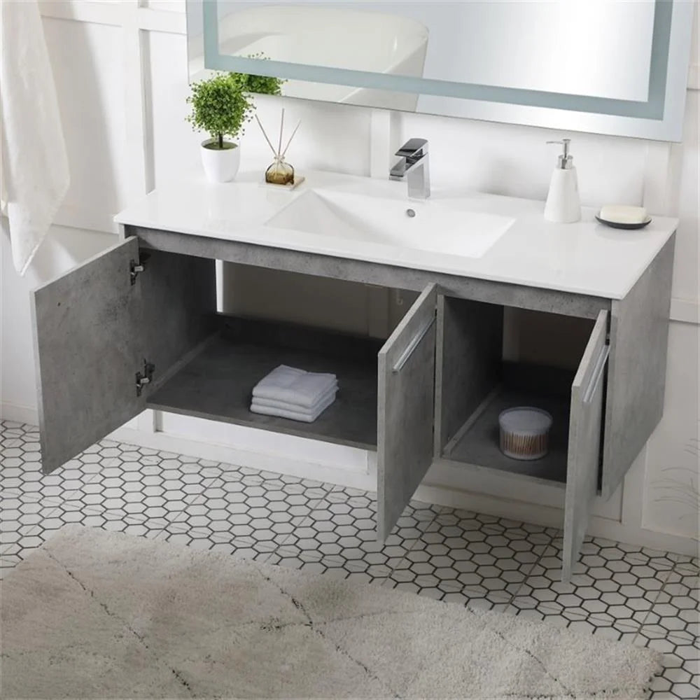 Elegant Kitchen and Bath 48 Inch Single Bathroom Floating Vanity In Concrete Grey